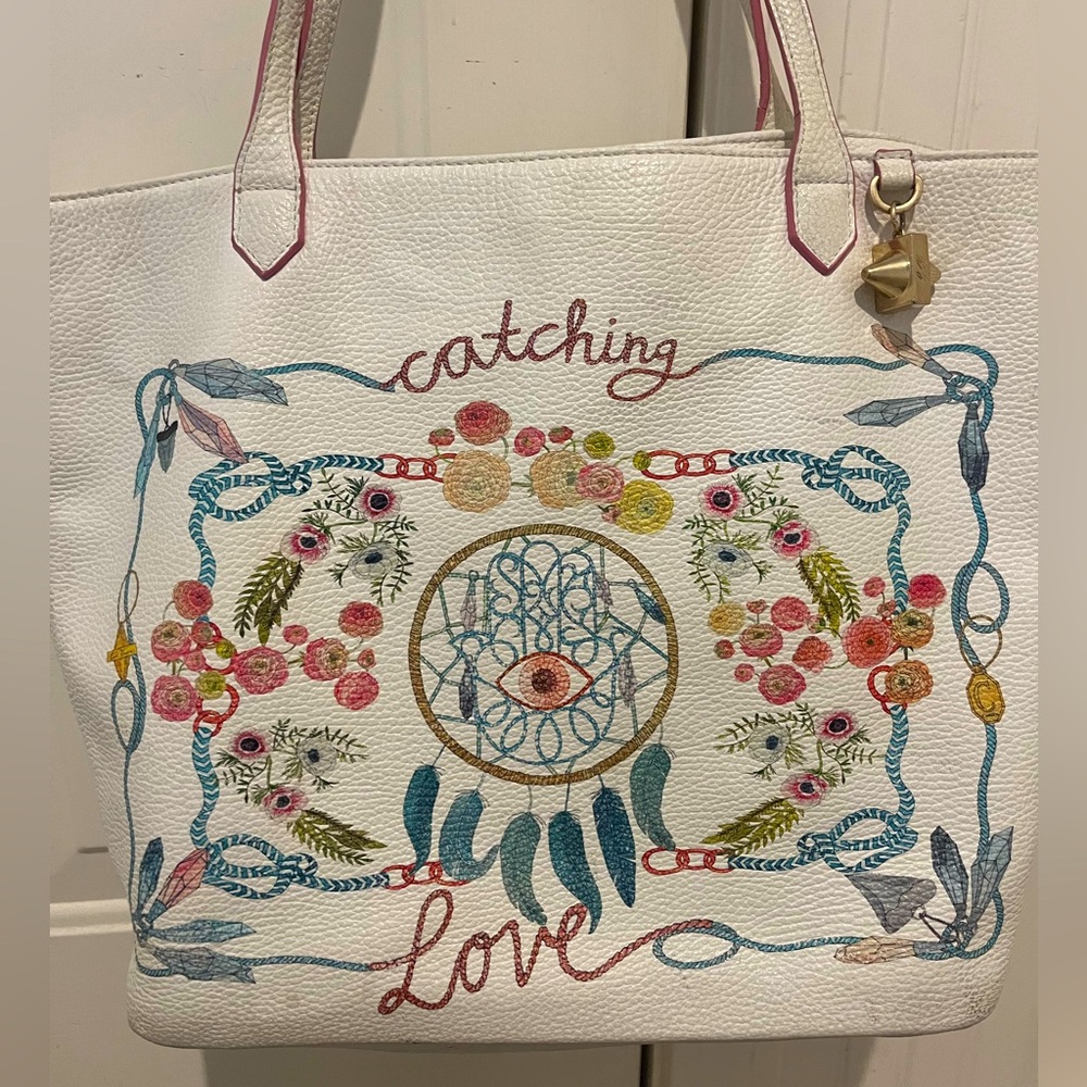 Unique White Dreamcatcher Leather Tote Bag - Original Emme Kuo Design
